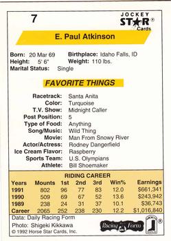 1992 Jockey Star #7 Paul Atkinson Back
